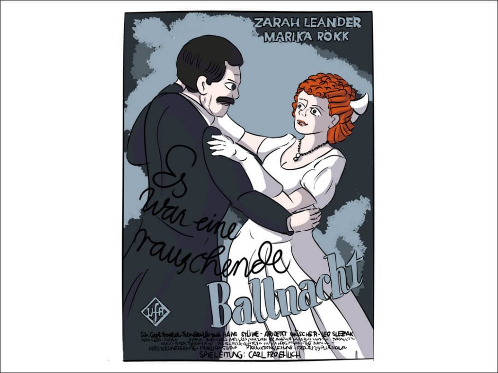 Eine Illustration inspiriert von dem Filmposter Es war eine berauschende Ballnacht mit Zarah Leander